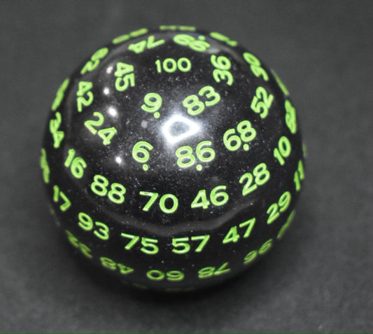 DragonSteel MD D100 Resin Dice (Black w/ Green Font)