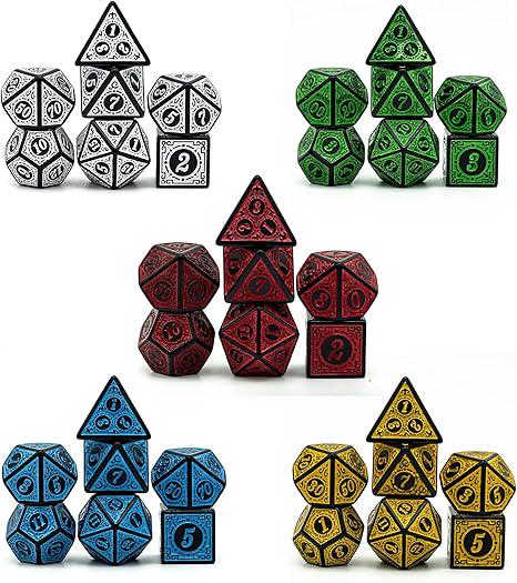 Magic Flame Dice Set - 5 Sets (Yellow, Green, Red, White and Blue)