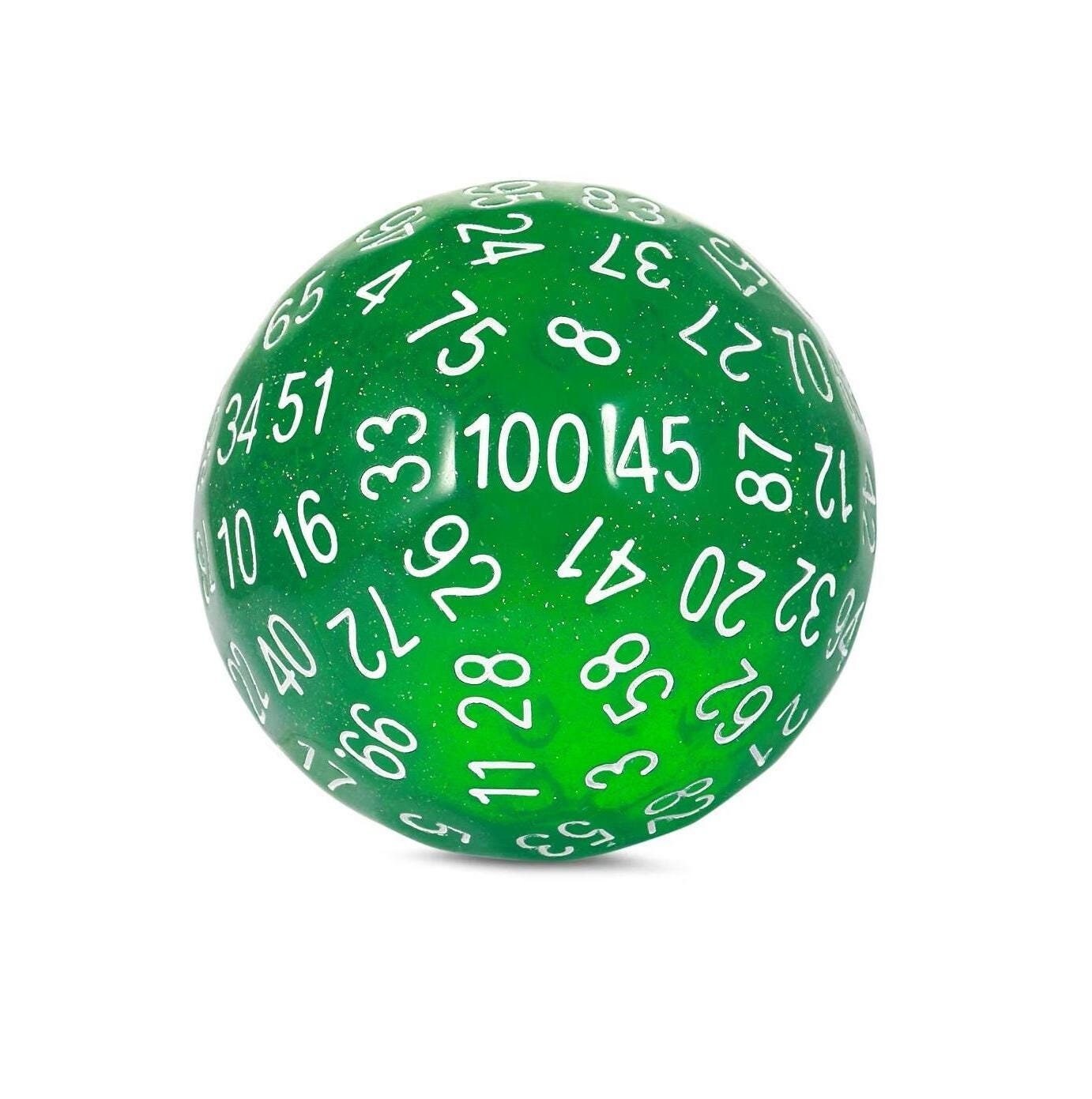 DragonSteel MD D100 Resin Dice (Translucent Green Glitter)