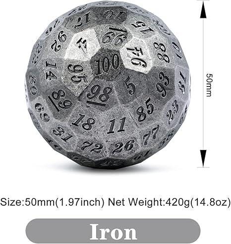 DragonSteel HD D100 Metal Dice (Iron Silver/Gray)